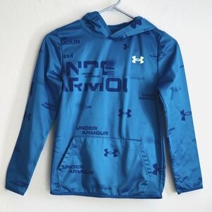 Under Armour Teen-Boys Printed Hoodie Blue Kangaroo Front Pocket Sz YM/JM/M EUC